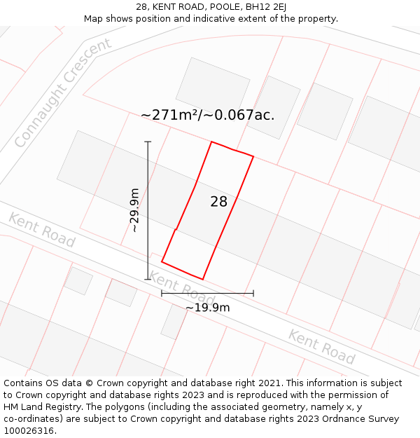28, KENT ROAD, POOLE, BH12 2EJ: Plot and title map