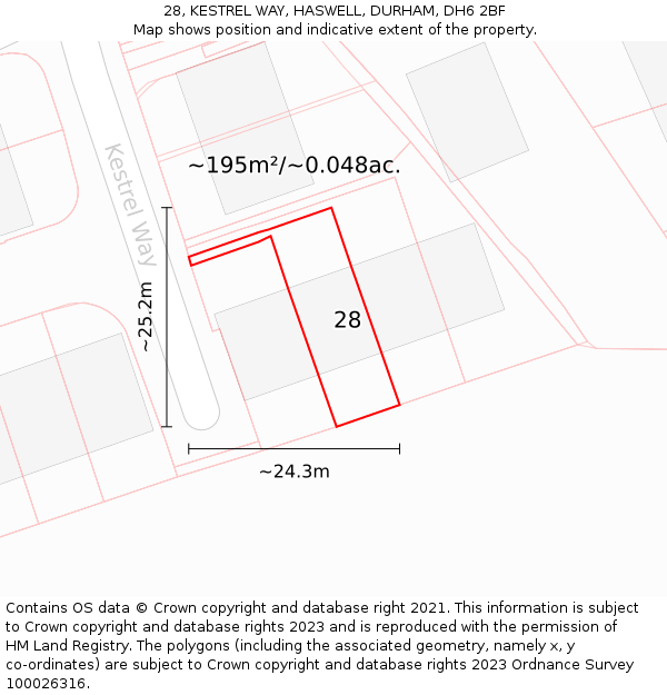 28, KESTREL WAY, HASWELL, DURHAM, DH6 2BF: Plot and title map