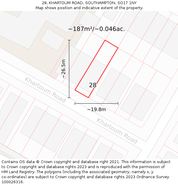 28, KHARTOUM ROAD, SOUTHAMPTON, SO17 1NY: Plot and title map