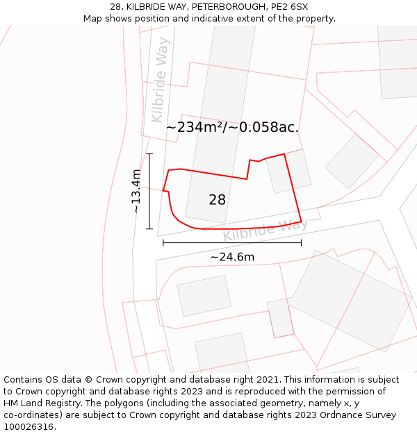 28, KILBRIDE WAY, PETERBOROUGH, PE2 6SX: Plot and title map