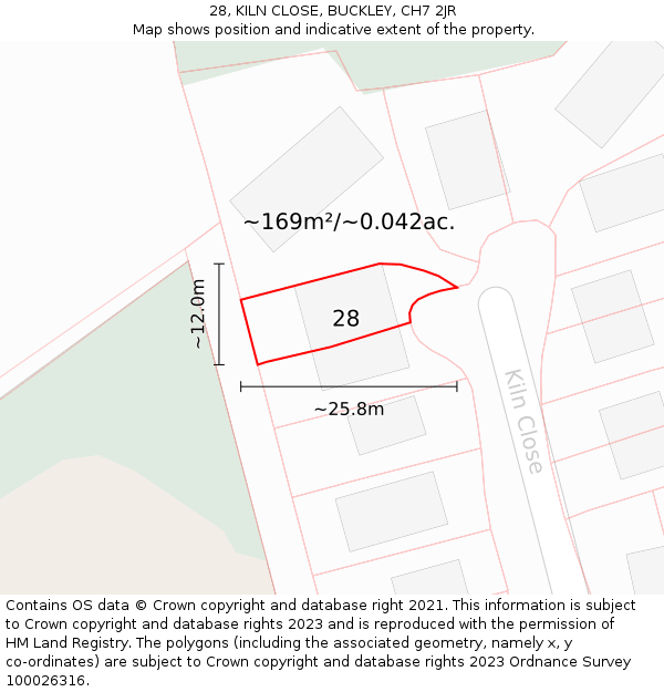 28, KILN CLOSE, BUCKLEY, CH7 2JR: Plot and title map