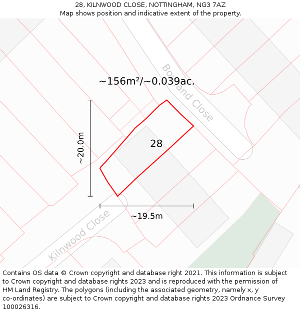 28, KILNWOOD CLOSE, NOTTINGHAM, NG3 7AZ: Plot and title map
