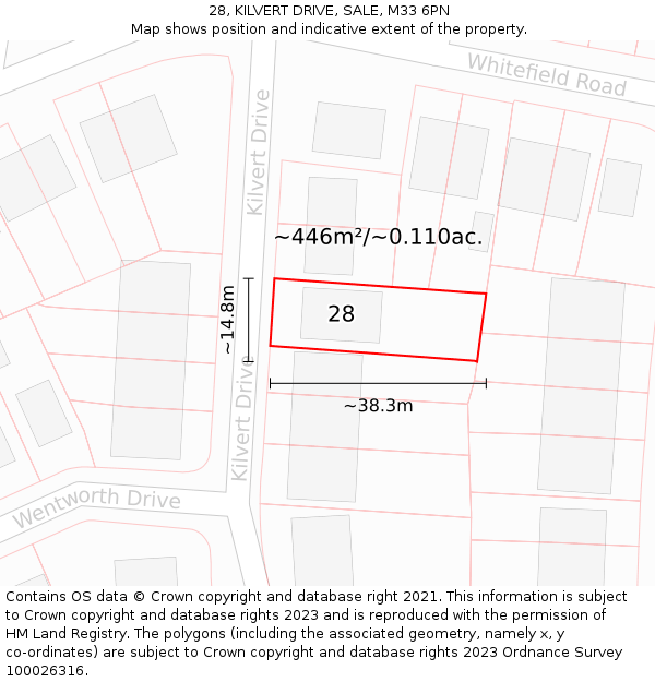 28, KILVERT DRIVE, SALE, M33 6PN: Plot and title map