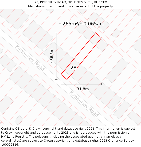 28, KIMBERLEY ROAD, BOURNEMOUTH, BH6 5EX: Plot and title map