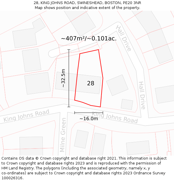 28, KING JOHNS ROAD, SWINESHEAD, BOSTON, PE20 3NR: Plot and title map