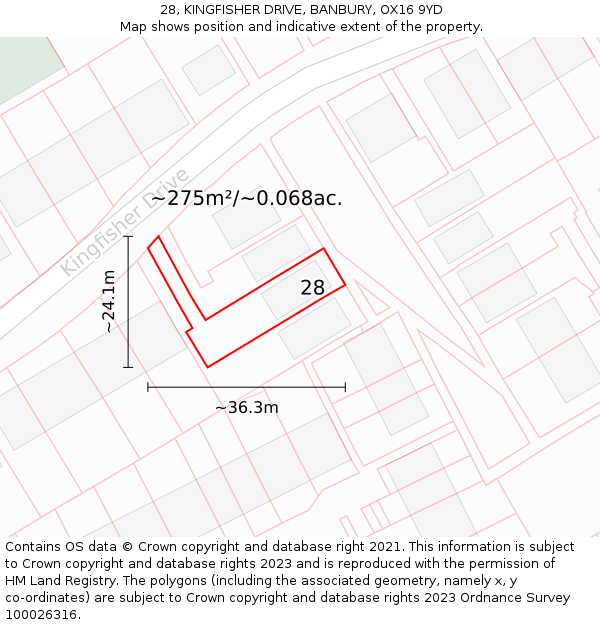 28, KINGFISHER DRIVE, BANBURY, OX16 9YD: Plot and title map