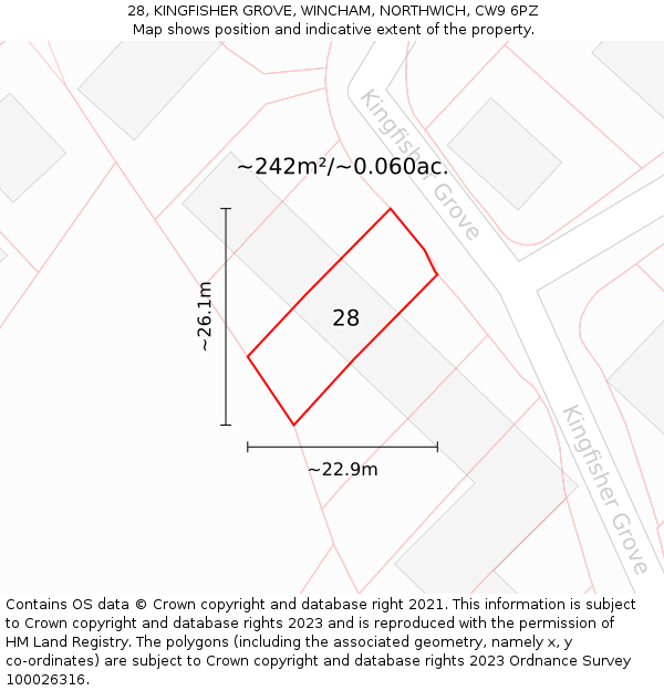 28, KINGFISHER GROVE, WINCHAM, NORTHWICH, CW9 6PZ: Plot and title map