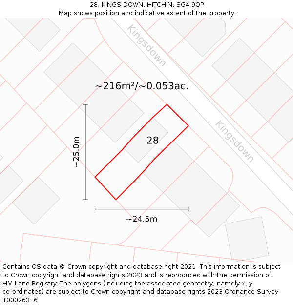 28, KINGS DOWN, HITCHIN, SG4 9QP: Plot and title map