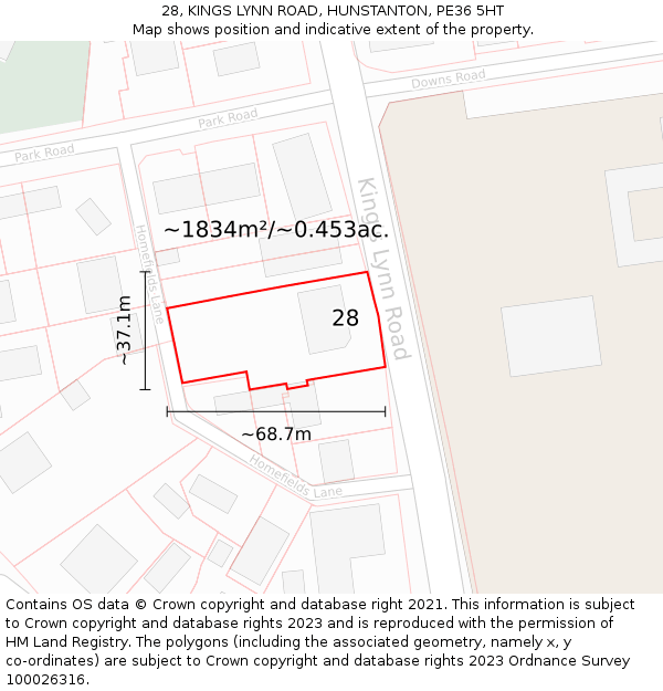 28, KINGS LYNN ROAD, HUNSTANTON, PE36 5HT: Plot and title map
