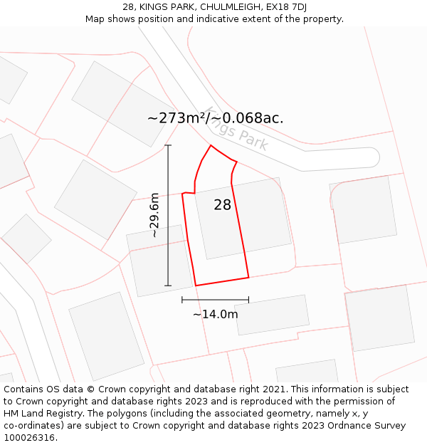 28, KINGS PARK, CHULMLEIGH, EX18 7DJ: Plot and title map