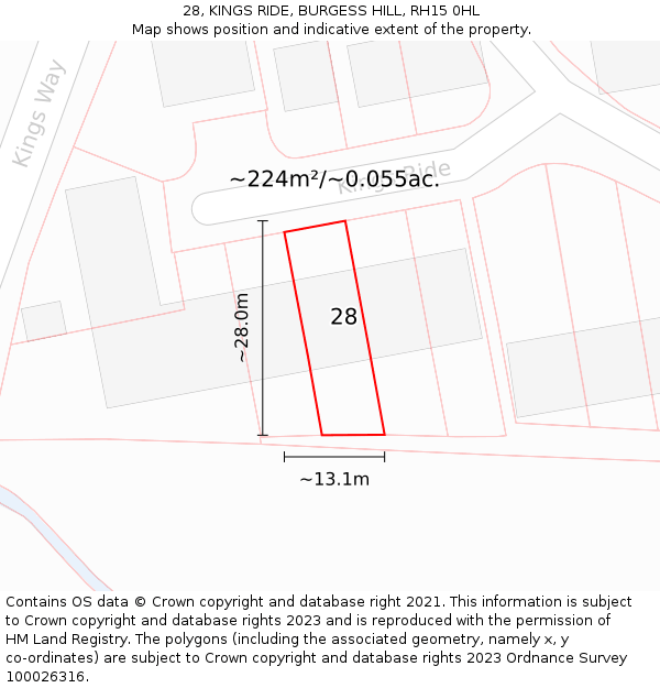 28, KINGS RIDE, BURGESS HILL, RH15 0HL: Plot and title map