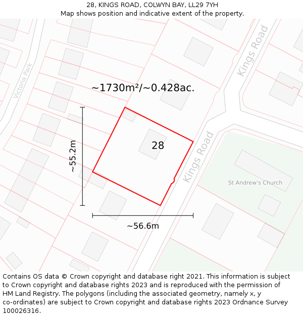 28, KINGS ROAD, COLWYN BAY, LL29 7YH: Plot and title map