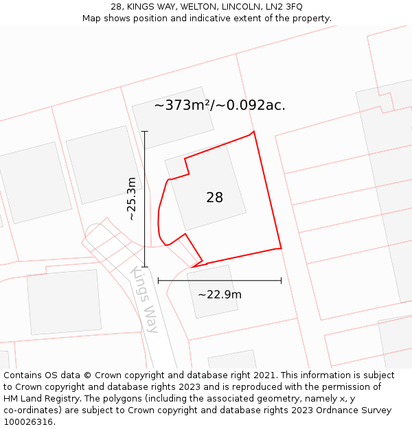 28, KINGS WAY, WELTON, LINCOLN, LN2 3FQ: Plot and title map