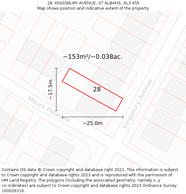 28, KINGSBURY AVENUE, ST ALBANS, AL3 4TA: Plot and title map