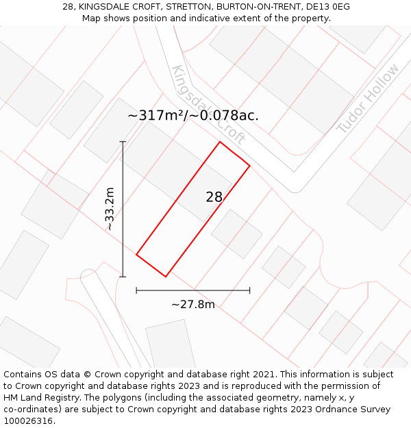 28, KINGSDALE CROFT, STRETTON, BURTON-ON-TRENT, DE13 0EG: Plot and title map