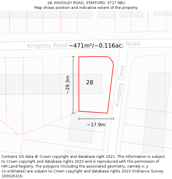 28, KINGSLEY ROAD, STAFFORD, ST17 9BU: Plot and title map