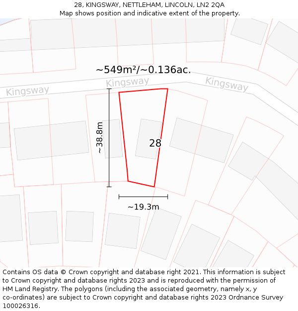 28, KINGSWAY, NETTLEHAM, LINCOLN, LN2 2QA: Plot and title map
