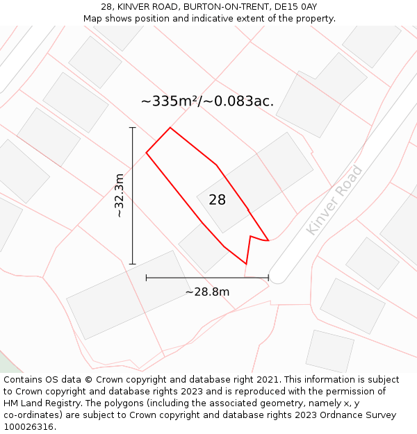 28, KINVER ROAD, BURTON-ON-TRENT, DE15 0AY: Plot and title map