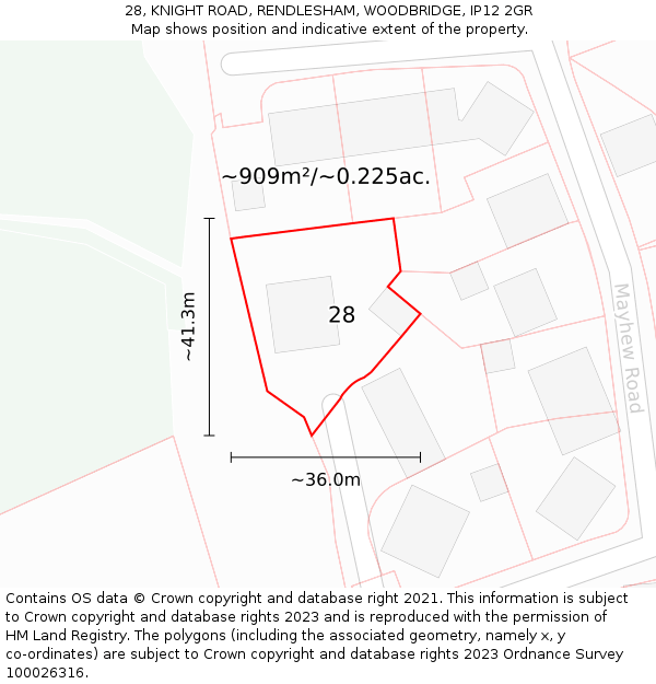 28, KNIGHT ROAD, RENDLESHAM, WOODBRIDGE, IP12 2GR: Plot and title map