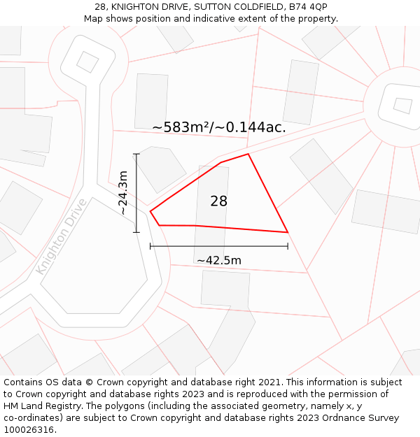 28, KNIGHTON DRIVE, SUTTON COLDFIELD, B74 4QP: Plot and title map