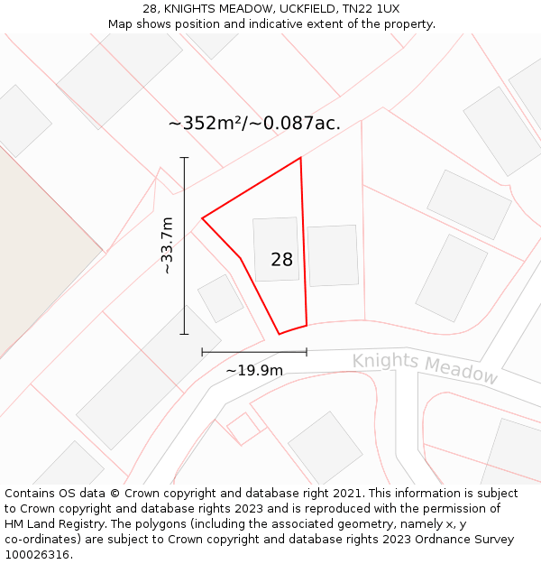 28, KNIGHTS MEADOW, UCKFIELD, TN22 1UX: Plot and title map
