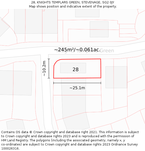 28, KNIGHTS TEMPLARS GREEN, STEVENAGE, SG2 0JY: Plot and title map
