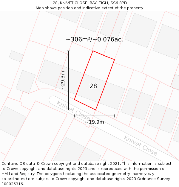 28, KNIVET CLOSE, RAYLEIGH, SS6 8PD: Plot and title map