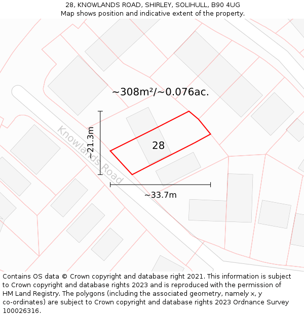 28, KNOWLANDS ROAD, SHIRLEY, SOLIHULL, B90 4UG: Plot and title map