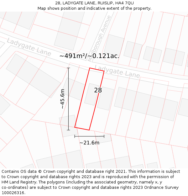 28, LADYGATE LANE, RUISLIP, HA4 7QU: Plot and title map