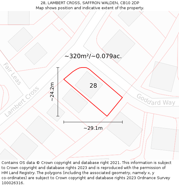 28, LAMBERT CROSS, SAFFRON WALDEN, CB10 2DP: Plot and title map