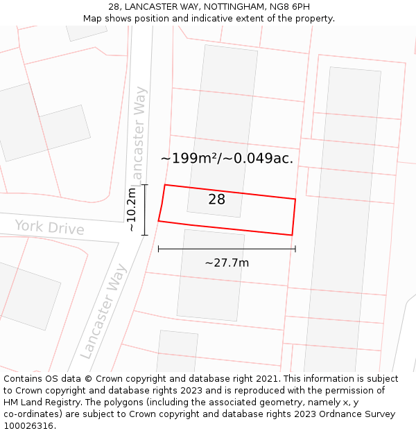 28, LANCASTER WAY, NOTTINGHAM, NG8 6PH: Plot and title map