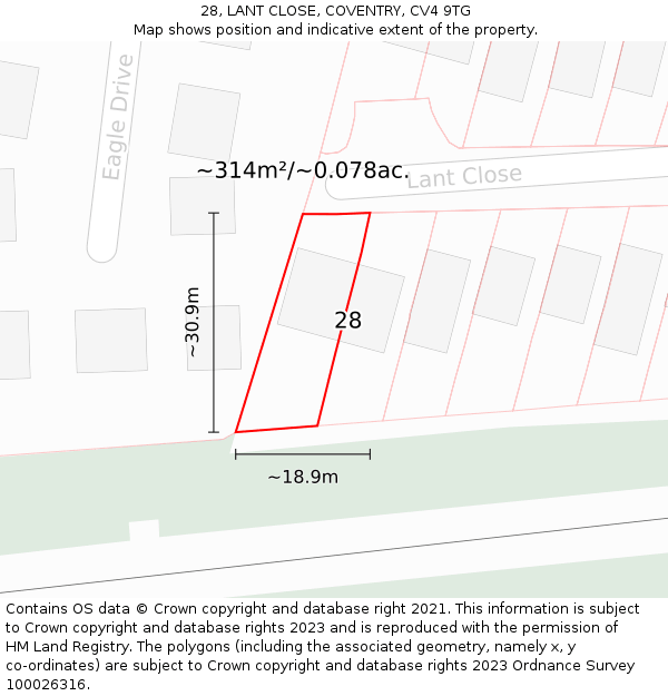 28, LANT CLOSE, COVENTRY, CV4 9TG: Plot and title map