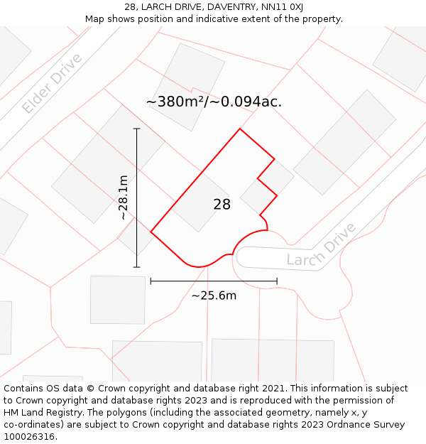 28, LARCH DRIVE, DAVENTRY, NN11 0XJ: Plot and title map