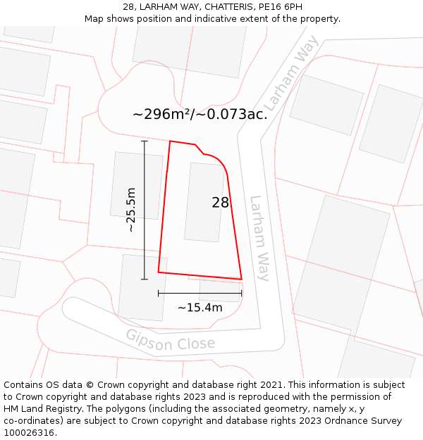 28, LARHAM WAY, CHATTERIS, PE16 6PH: Plot and title map