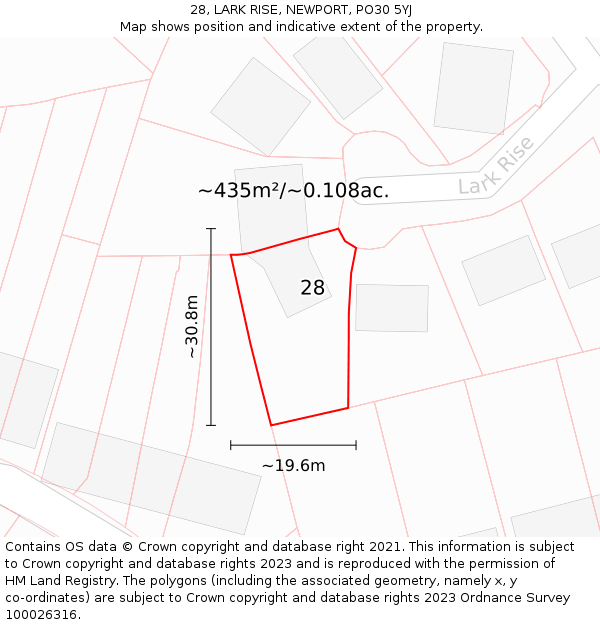 28, LARK RISE, NEWPORT, PO30 5YJ: Plot and title map