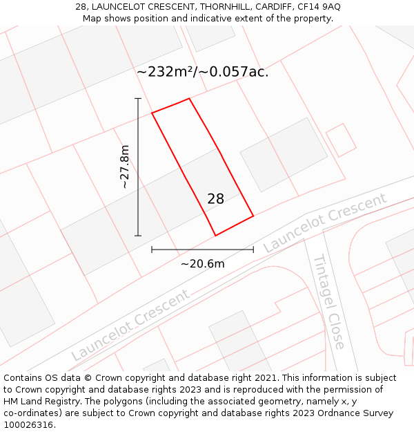 28, LAUNCELOT CRESCENT, THORNHILL, CARDIFF, CF14 9AQ: Plot and title map
