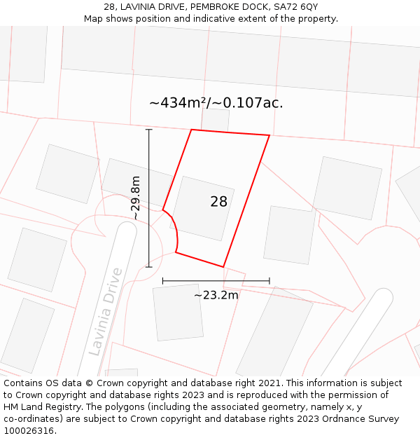 28, LAVINIA DRIVE, PEMBROKE DOCK, SA72 6QY: Plot and title map