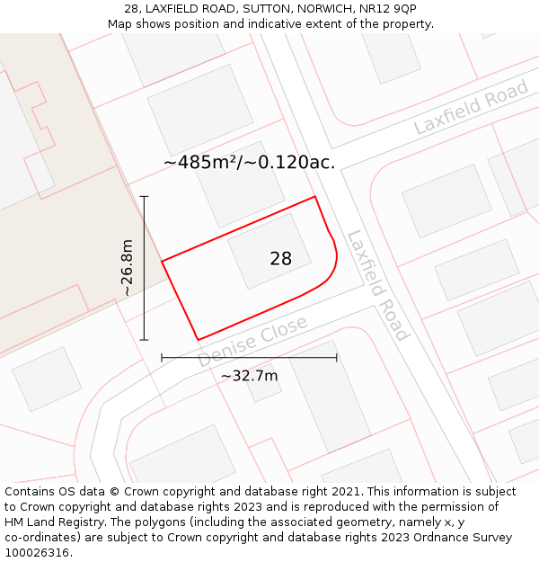 28, LAXFIELD ROAD, SUTTON, NORWICH, NR12 9QP: Plot and title map
