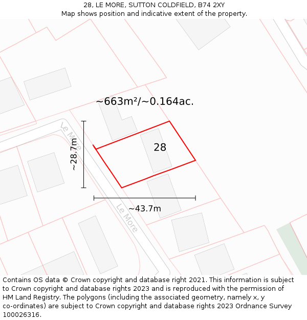 28, LE MORE, SUTTON COLDFIELD, B74 2XY: Plot and title map