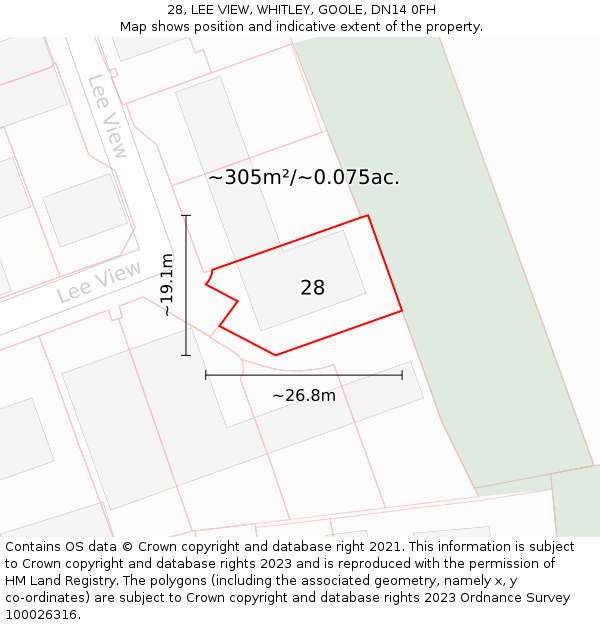 28, LEE VIEW, WHITLEY, GOOLE, DN14 0FH: Plot and title map