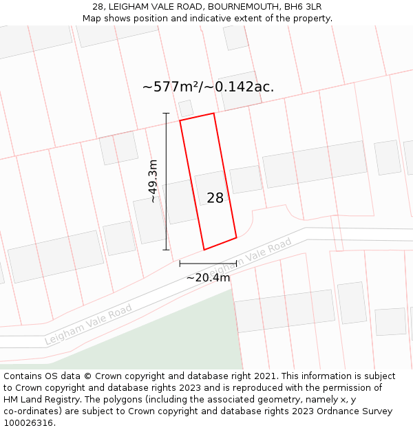 28, LEIGHAM VALE ROAD, BOURNEMOUTH, BH6 3LR: Plot and title map