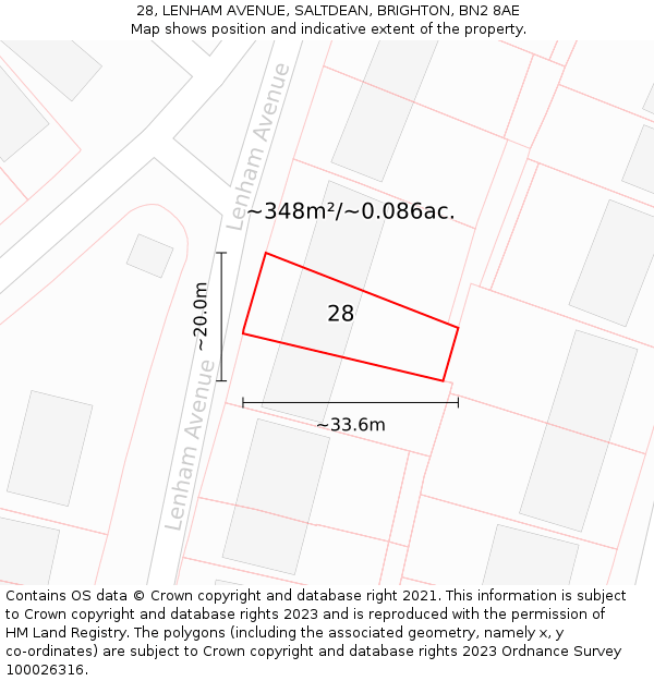 28, LENHAM AVENUE, SALTDEAN, BRIGHTON, BN2 8AE: Plot and title map