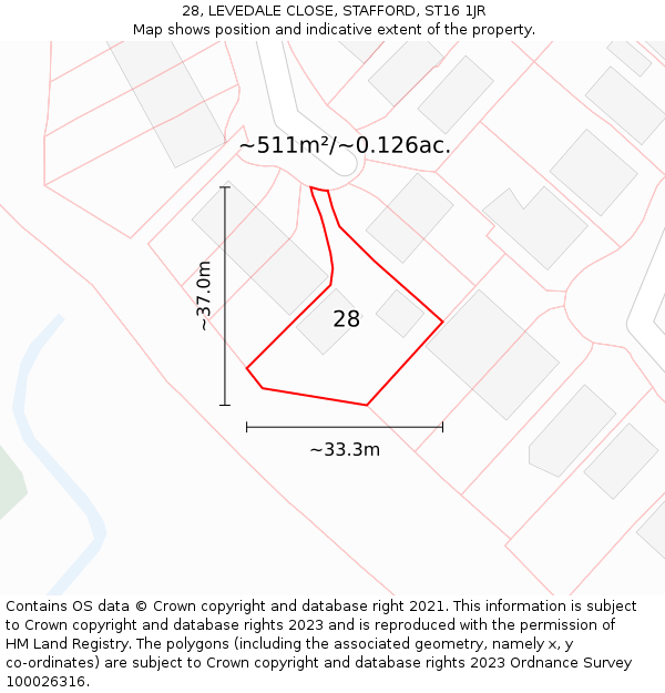 28, LEVEDALE CLOSE, STAFFORD, ST16 1JR: Plot and title map