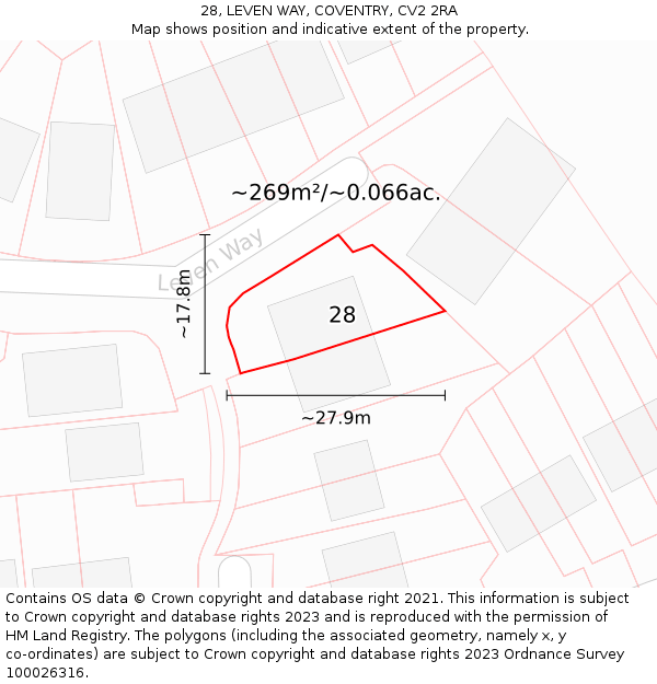 28, LEVEN WAY, COVENTRY, CV2 2RA: Plot and title map