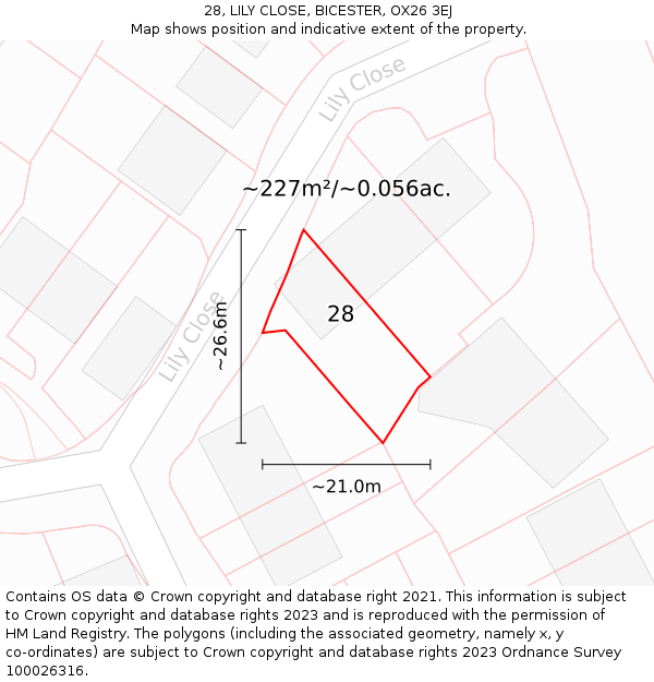 28, LILY CLOSE, BICESTER, OX26 3EJ: Plot and title map