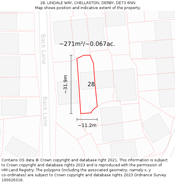 28, LINDALE WAY, CHELLASTON, DERBY, DE73 6NN: Plot and title map
