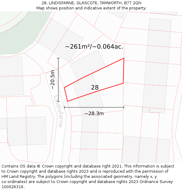 28, LINDISFARNE, GLASCOTE, TAMWORTH, B77 2QN: Plot and title map