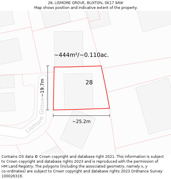 28, LISMORE GROVE, BUXTON, SK17 9AW: Plot and title map