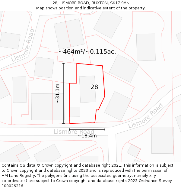 28, LISMORE ROAD, BUXTON, SK17 9AN: Plot and title map
