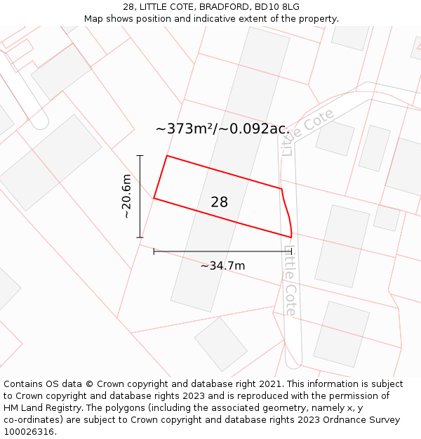 28, LITTLE COTE, BRADFORD, BD10 8LG: Plot and title map